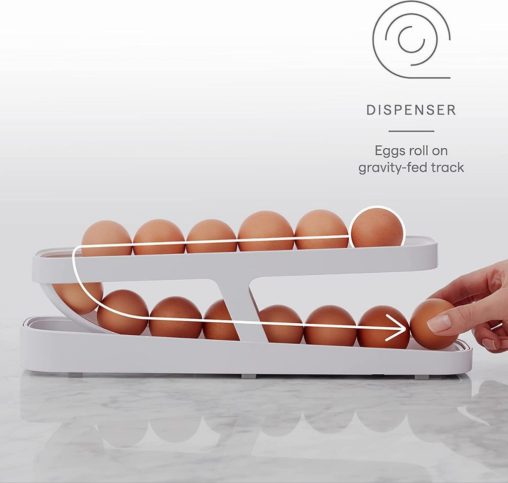 New egg roll-down refrigerator rack