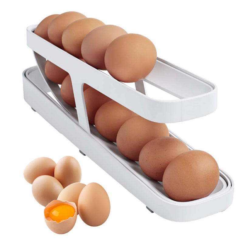 New egg roll-down refrigerator rack